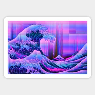 Pink and purple glitched the great wave Sticker